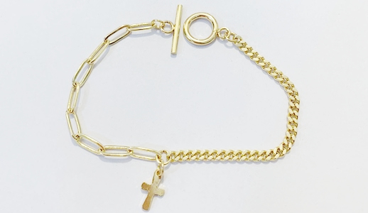 ATBD24 Acero Dorado Y Laton  Pulsera con Cruz. 17cm