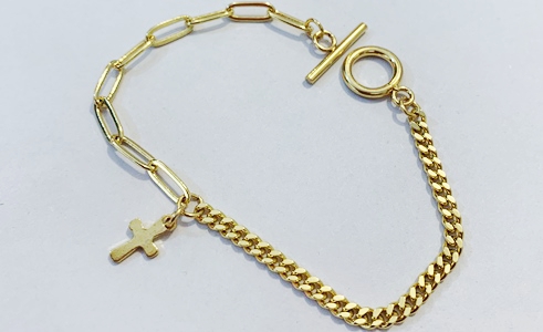 ATBD24 Acero Dorado Y Laton  Pulsera con Cruz. 17cm