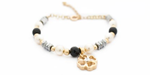 GFDAS487 Oro Laminado 14k Pulsera. Perla y Hematita con trebol. GFDAS487 Oro Laminado 14k Pulsera. Perla y Hematita con trebol.